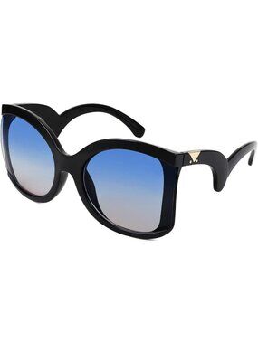 Women's Oversized Square Sunglasses Curly Arm Frame Shades B4035 Black Blue